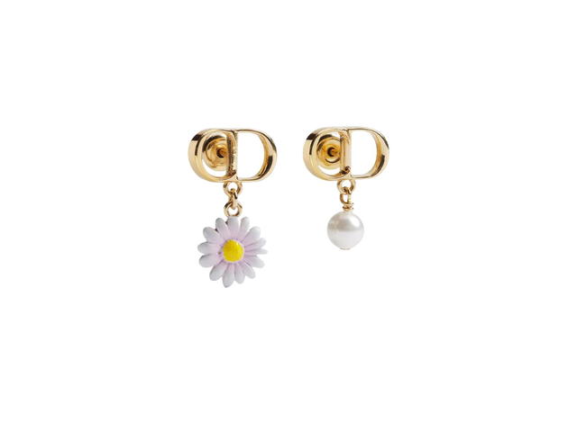 Dior Dior CD Garden Earrings Gold-Finish Metal Multicolor Lacquer White Resin Pearl - view 1