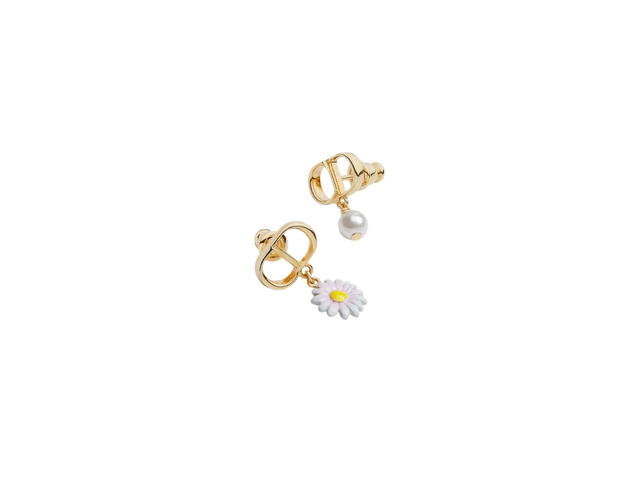 Dior Dior CD Garden Earrings Gold-Finish Metal Multicolor Lacquer White Resin Pearl - view 2