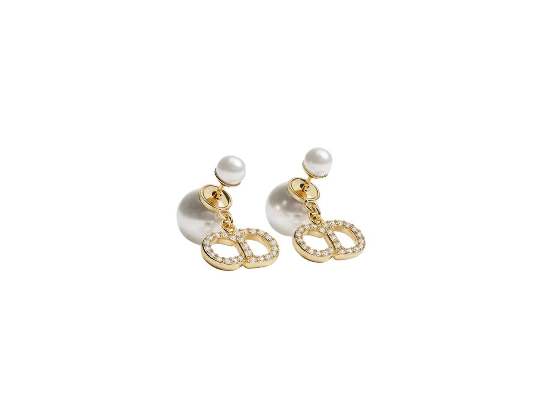 Dior Dior Tribales Earrings Gold White Resin Pearls And Crystals