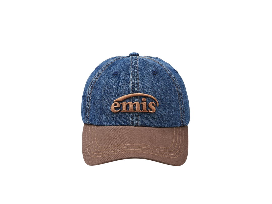 Emis Emis Washed Denim Ball Cap Blue Brown