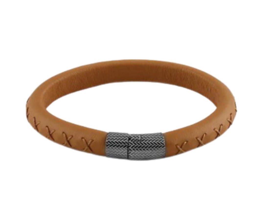 Zegna Ermenegildo Zegna Leather Sterling Silver Logo Bracelet