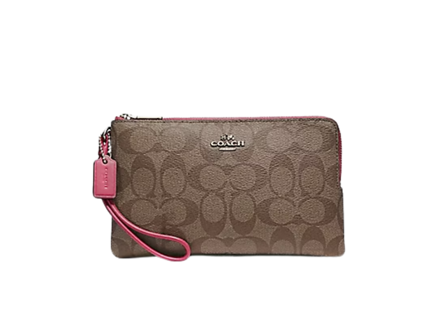 Coach Coach Double Zip Wallet Khaki Magenta - view 1