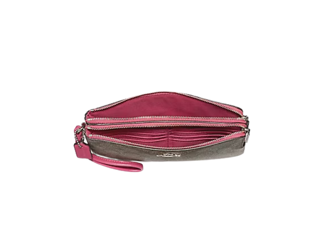Coach Coach Double Zip Wallet Khaki Magenta - view 2