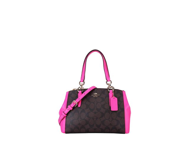 Coach Coach Mini Christie Carryall In Signature Coated Canvas Brown Bright Fuchsia - view 2