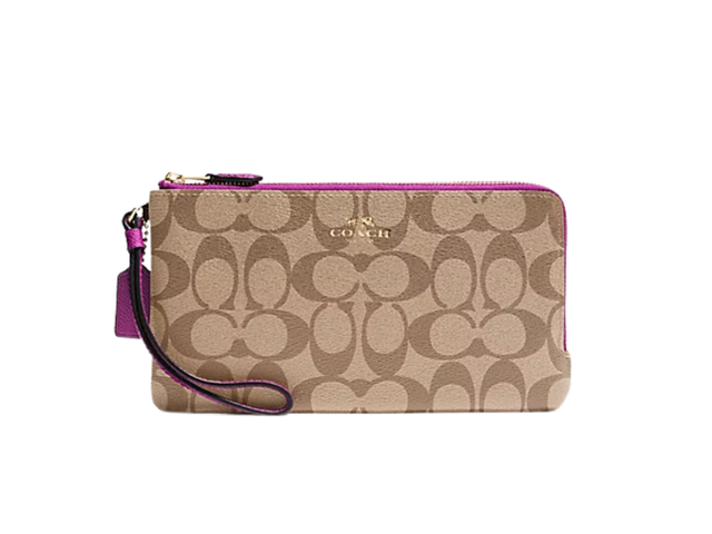 Coach Coach Double Zip Wallet In Signature Khaki Hyacinth - view 1