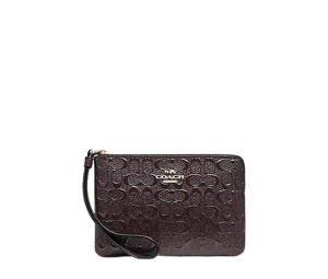 Buy Coach Corner Zip Wristlet In Signature Debossed Patent Leather Light Gold Oxblood at Sasom – Authentic and Ready to Ship