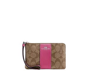 Buy Coach Corner Zip Wristlet In Signature Canvas Khaki Magenta at Sasom – Authentic and Ready to Ship