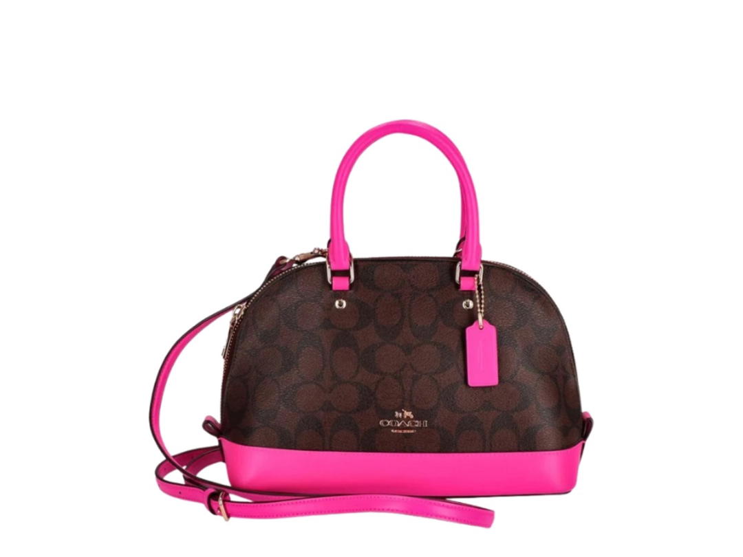Coach Coach Mini Sierra Satchel In Signature Coated Canvas Brown Bright Fuchsia