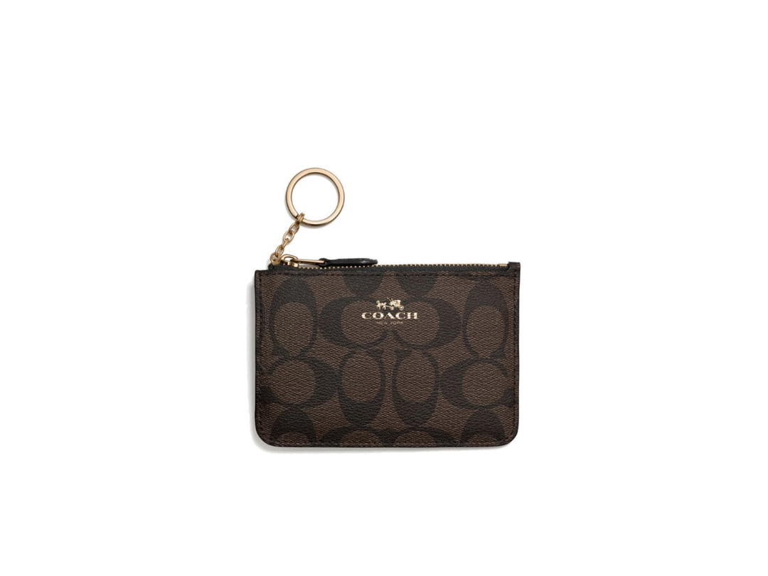 Coach Coach Key Pouch With Gusset In Signature Brown Black