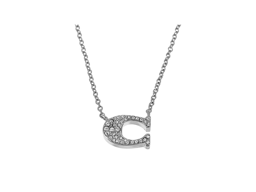 Coach Coach Signature Pavé Pendant Necklace Silver