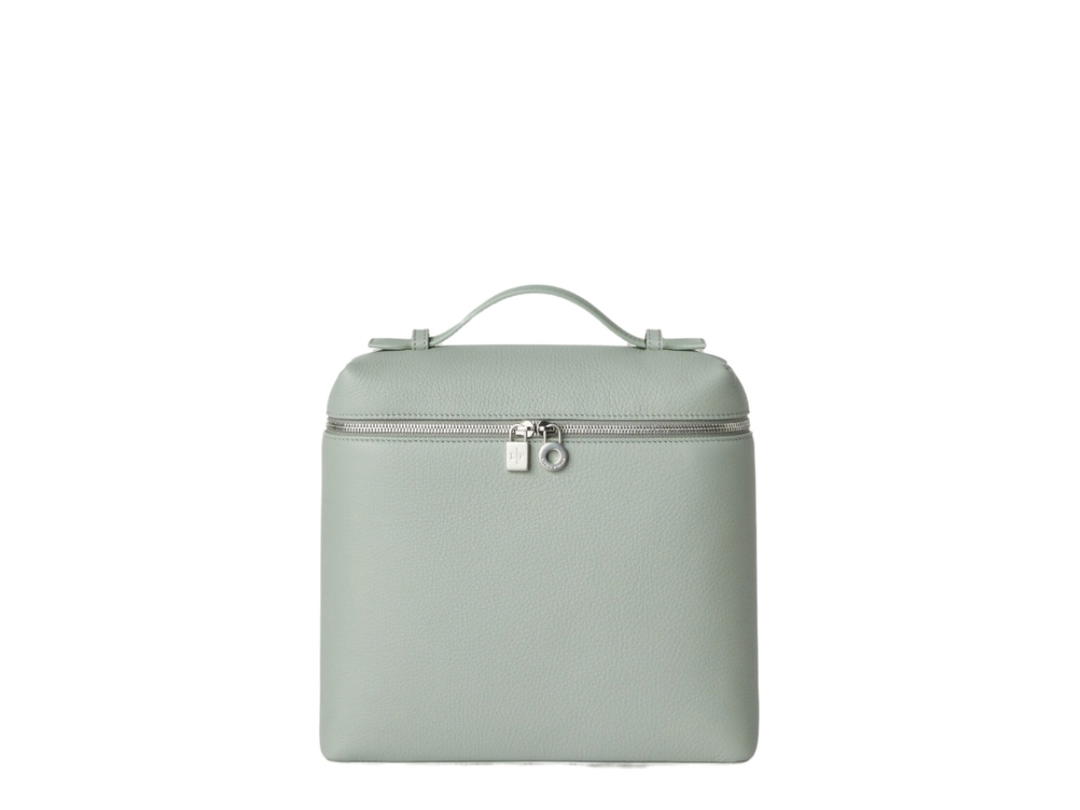 Loro Piana Loro Piana Extra Pocket Backpack L23.5 In Grained Calfskin With Silver Hardware Eucalyptus