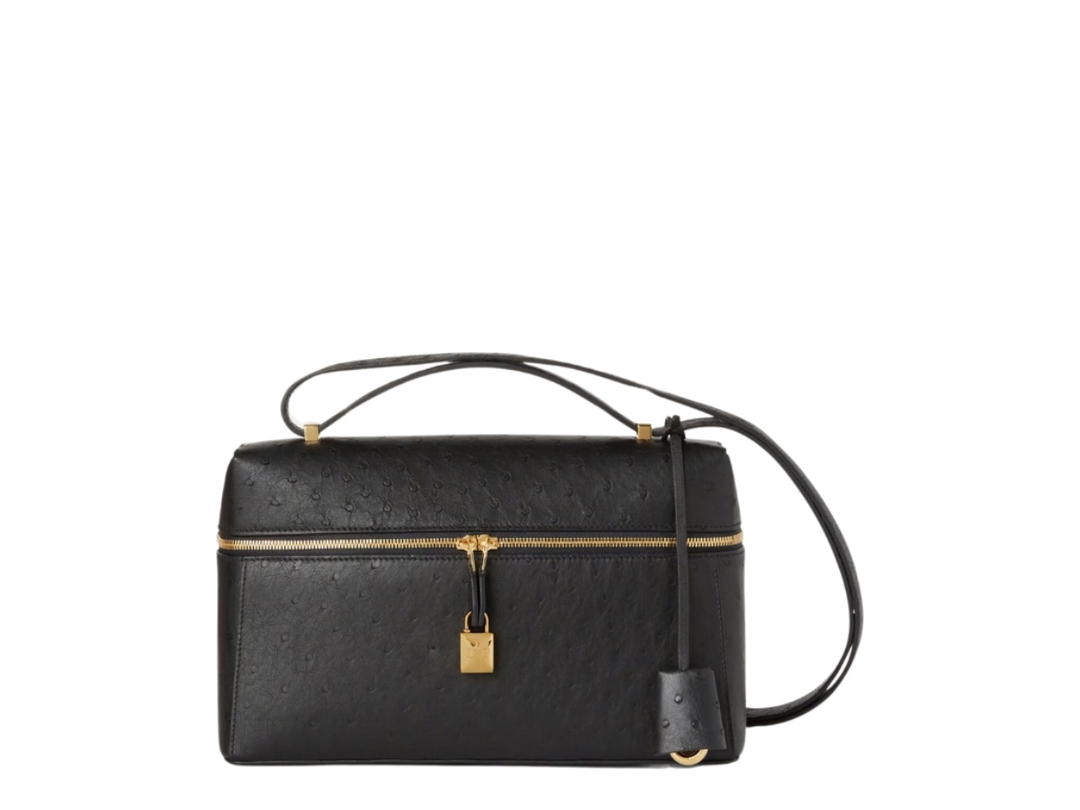 Loro Piana Loro Piana Extra Bag L27 In Ostrich Leather With Gold Hardware Black Sun Gold