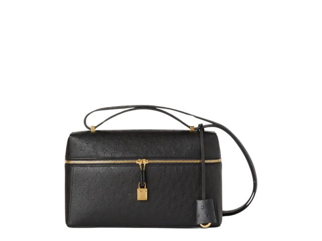 Loro Piana Loro Piana Extra Bag L27 In Ostrich Leather With Gold Hardware Black Sun Gold - view 1