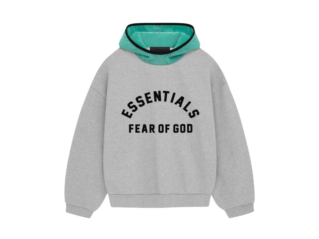 Fear of God Fear of God Essentials Nylon Fleece Hoodie Light Heather Grey-Mint Leaf (SP24)