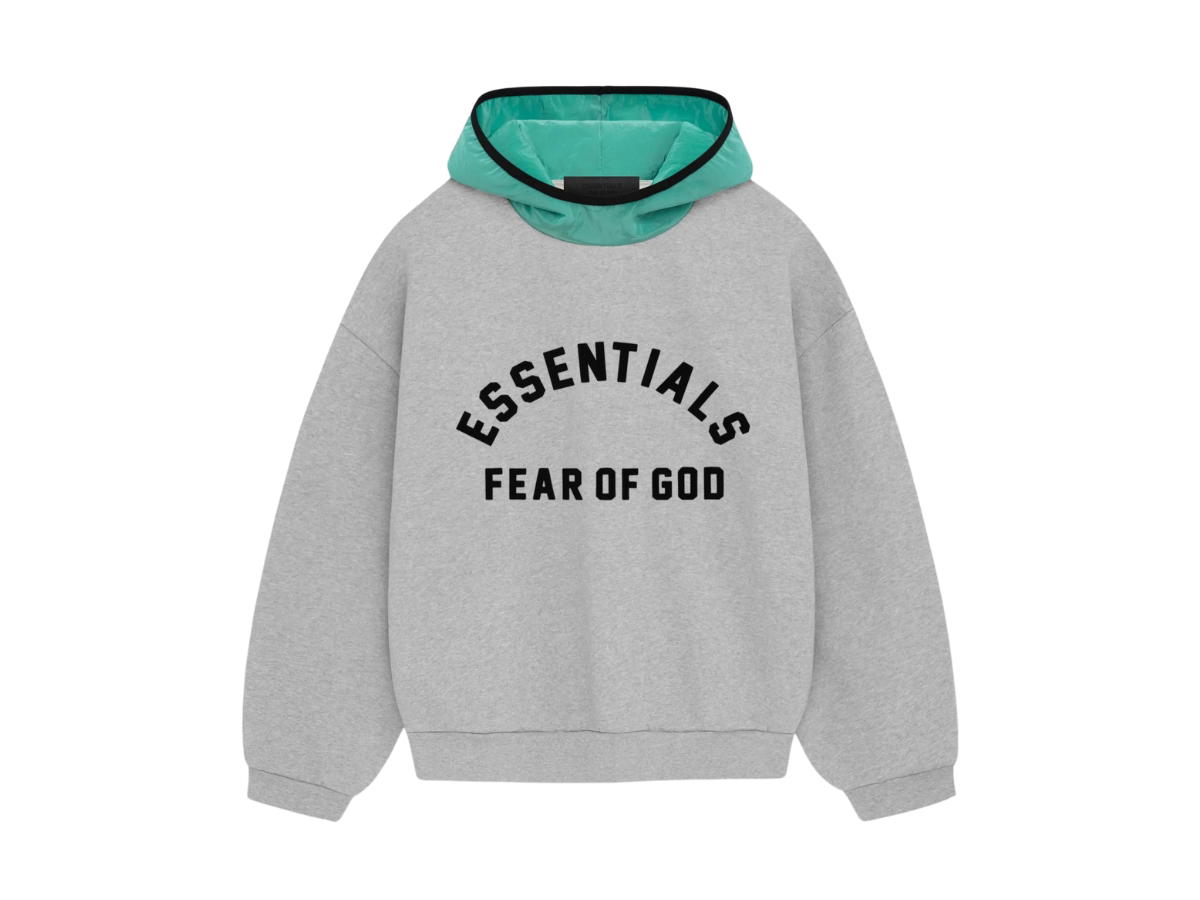 Fear of God Fear of God Essentials Nylon Fleece Hoodie Light Heather Grey-Mint Leaf (SP24)
