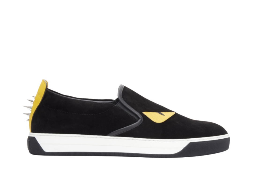 Fendi Fendi Monster Slip On Sneakers Black In Leather And Suede