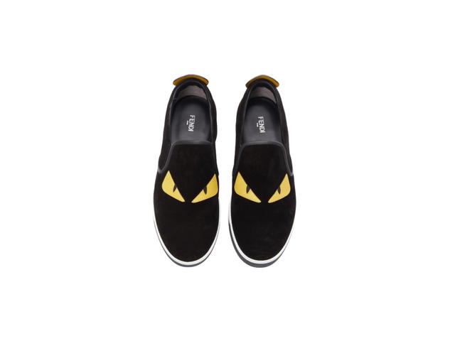 Fendi Fendi Monster Slip On Sneakers Black In Leather And Suede - view 3