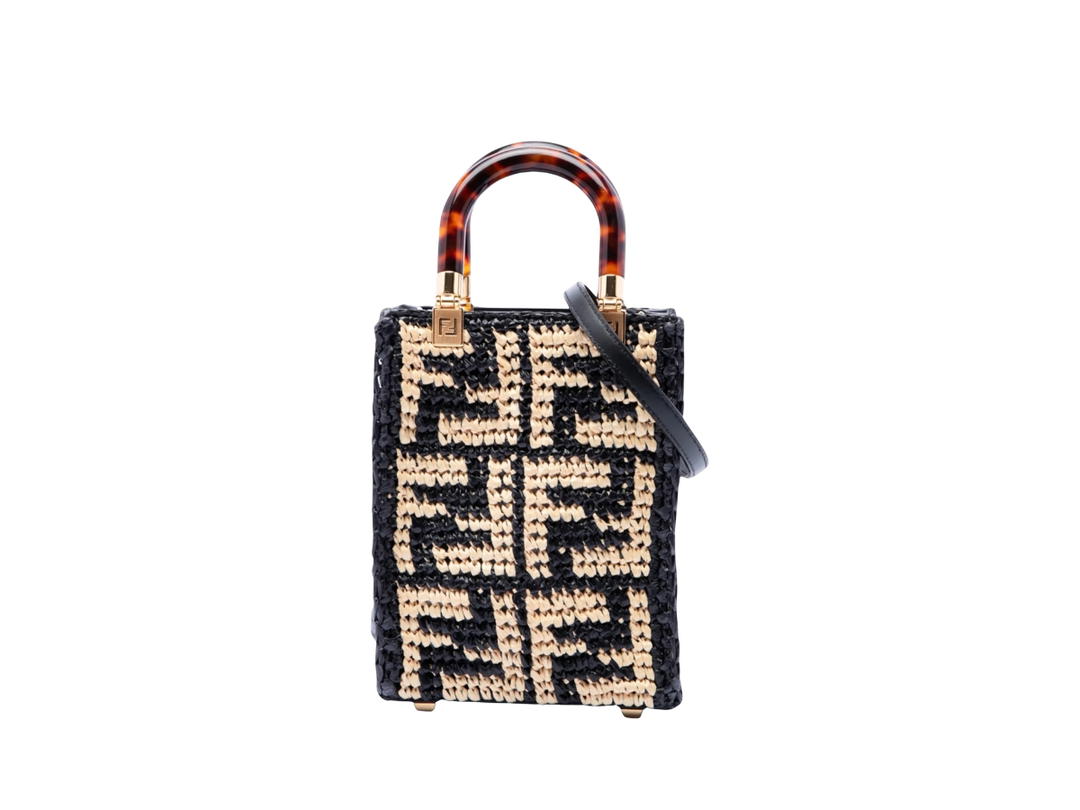 Fendi Fendi Mini Zucca Raffia Sunshine Shopper Tote Black