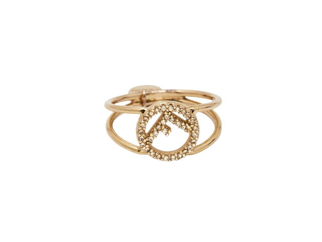 Fendi Fendi F is Fendi Crystal Logo Gold Tone Ring Gold - view 1