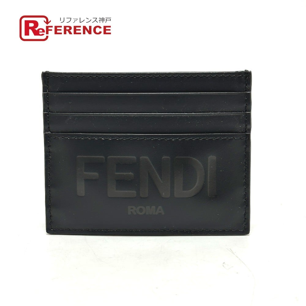 Fendi FENDI 7M0164 logo Business Card Holder Pass Case Card Case Leather Black Unused