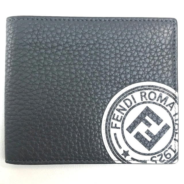 Fendi FENDI 7M0169 A4NR FF Logo Stamp Compact Bifold Wallet Calf Leather Gray - view 1