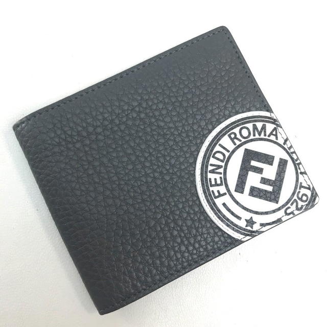 Fendi FENDI 7M0169 A4NR FF Logo Stamp Compact Bifold Wallet Calf Leather Gray - view 3