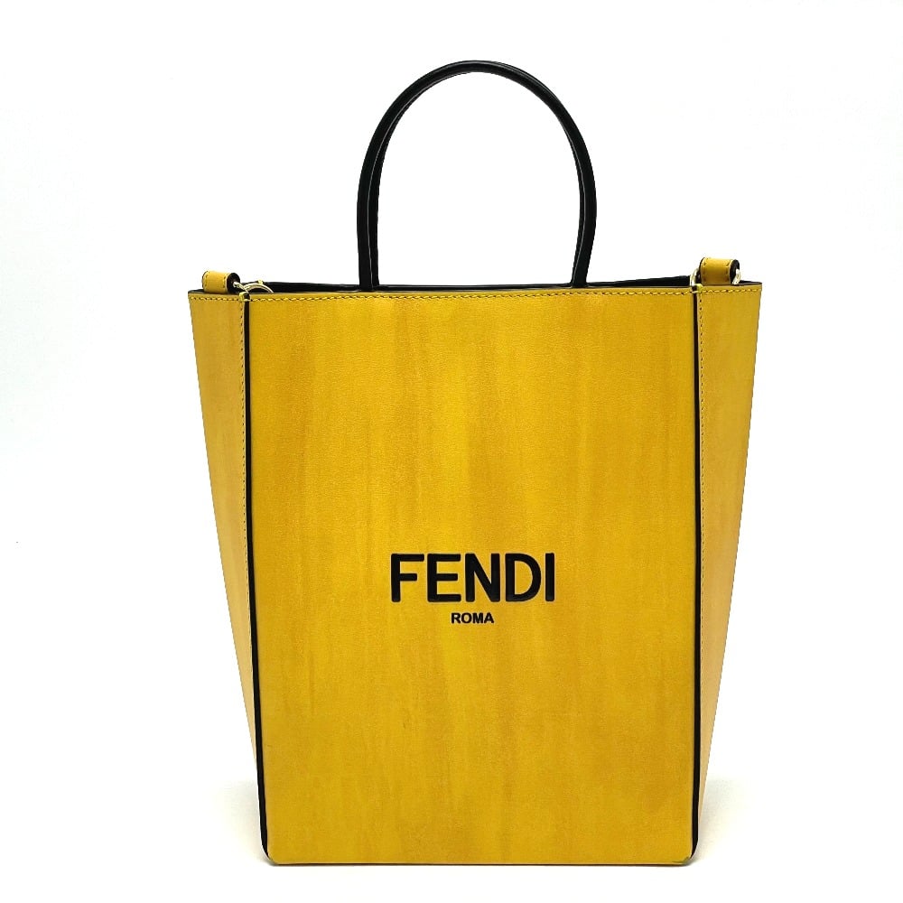 Fendi FENDI 7VA512 Logo 2WAY Small Shopping bag Shoulder Bag Calf Leather Yellow