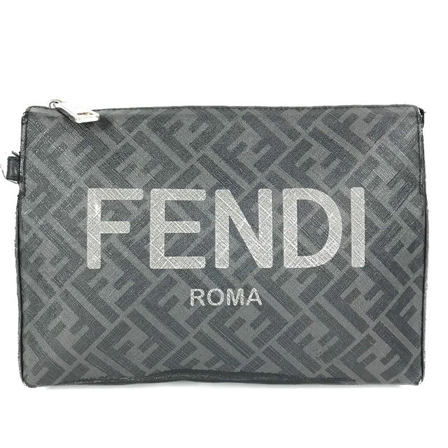 Fendi FENDI 7VA564 Logo Zucca pouch bag Clutch bag Leather/PVC Black/gray - view 2