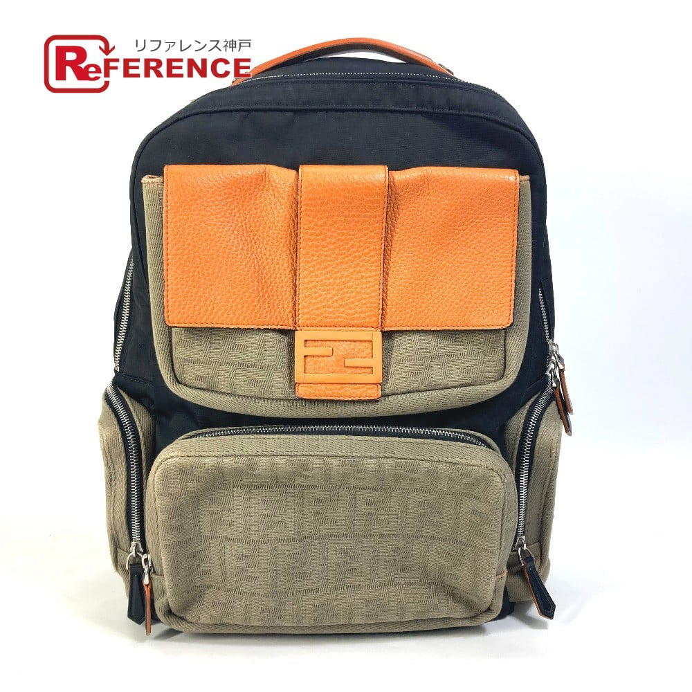 Fendi FENDI 7VZ048 Backpack Zucca multi Bag Backpack Black/orange x khaki