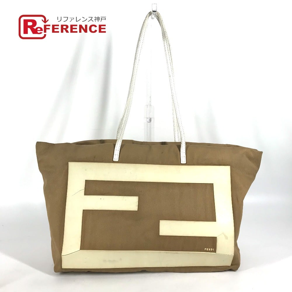 Fendi FENDI 8BH185 FF logo Big logo Tote Bag Shoulder Bag Canvas / rubber Beige/White