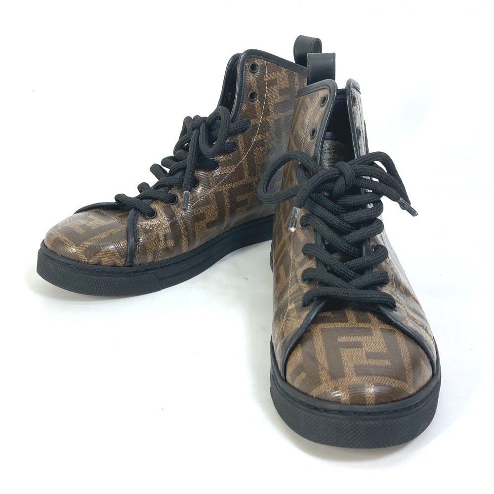 Fendi FENDI 8E6594 Zucca High-Cut Logo lace shoes sneakers Canvas Brown/Black
