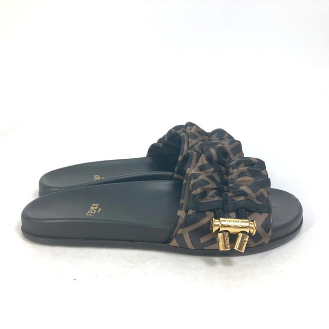 Fendi FENDI 8X8142 Sandals Pool Sandals Feel Slide Pleated Zucca polyester Brown/Black - view 4