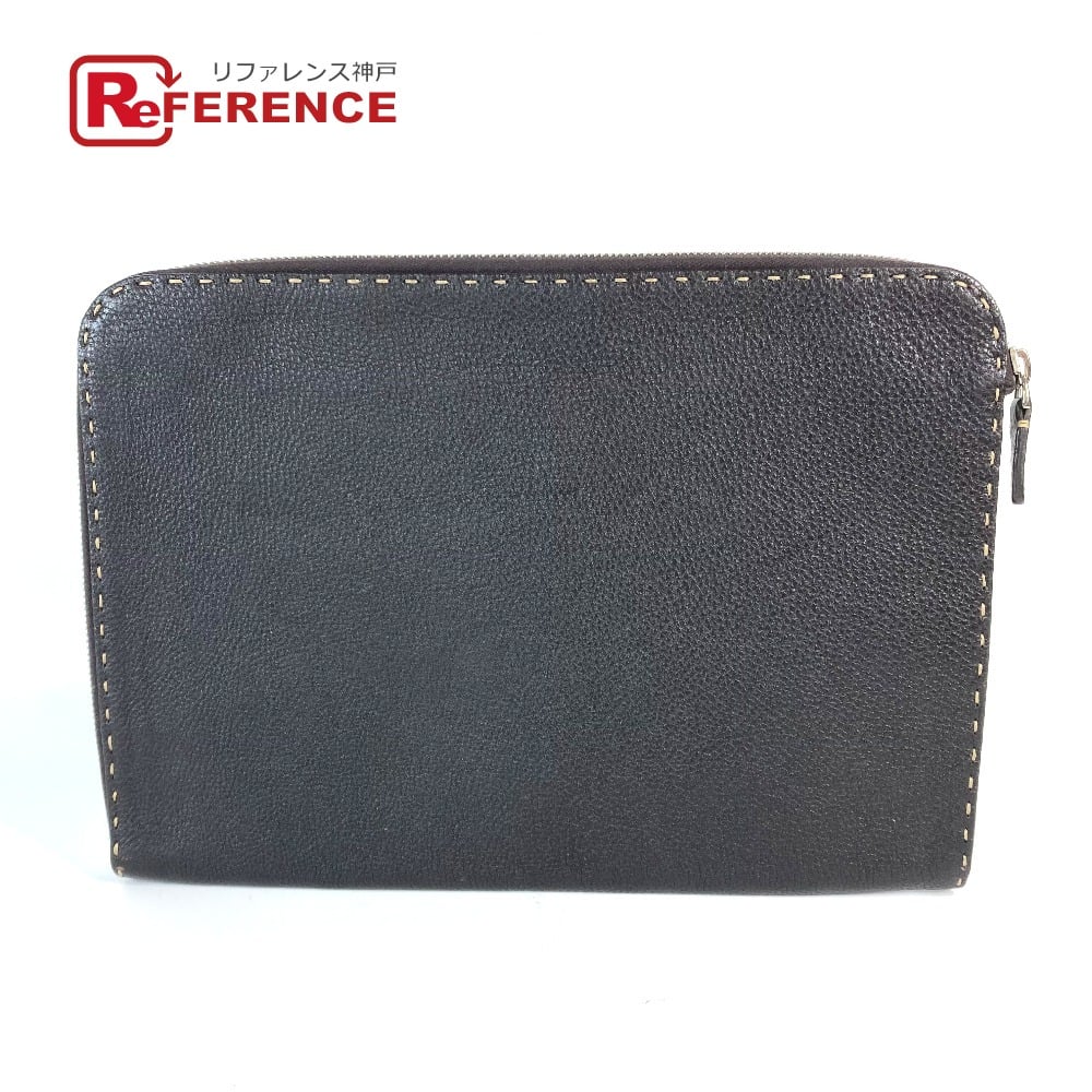 Fendi FENDI bag pouch Selleria L-shaped fastener Clutch bag Leather Dark brown