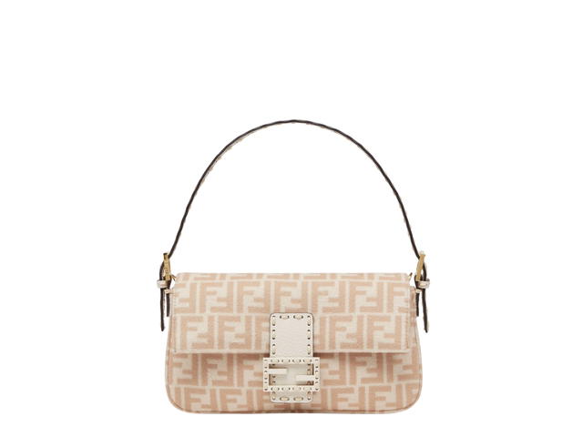 Fendi Fendi Baguette 1997 In Beige FF Wool Bag With Gold-Finish Metalware - view 1
