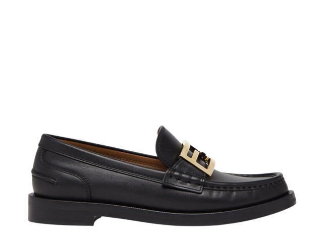 Fendi Fendi Baguette Loafers In Black Leather With Gold-Finish Metalware - view 1