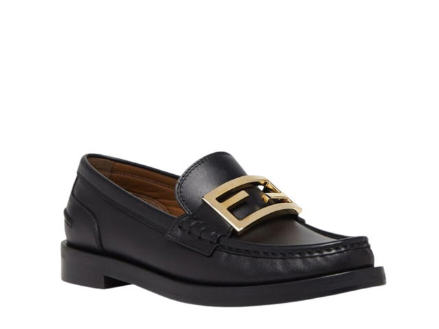 Fendi Fendi Baguette Loafers In Black Leather With Gold-Finish Metalware - view 2