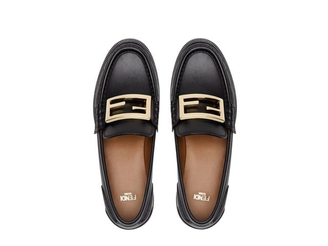 Fendi Fendi Baguette Loafers In Black Leather With Gold-Finish Metalware - view 3