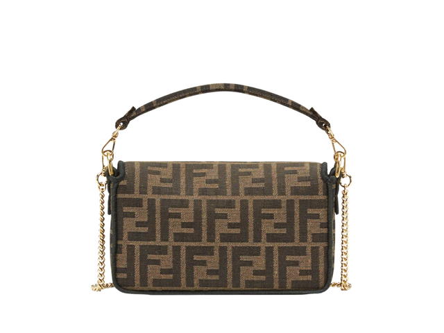 Fendi Fendi Baguette Mini Jacquard FF Fabric Bag In Calf Leather With Gold Metal Hardware Brown - view 2