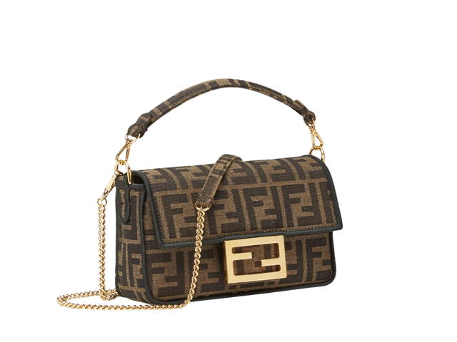 Fendi Fendi Baguette Mini Jacquard FF Fabric Bag In Calf Leather With Gold Metal Hardware Brown - view 3