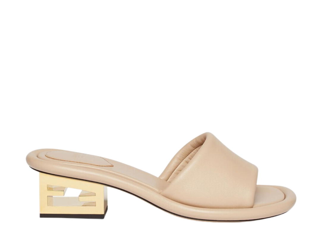 Fendi Fendi Baguette Slides In Lambleather With Gold-Finish Metal Nude Beige