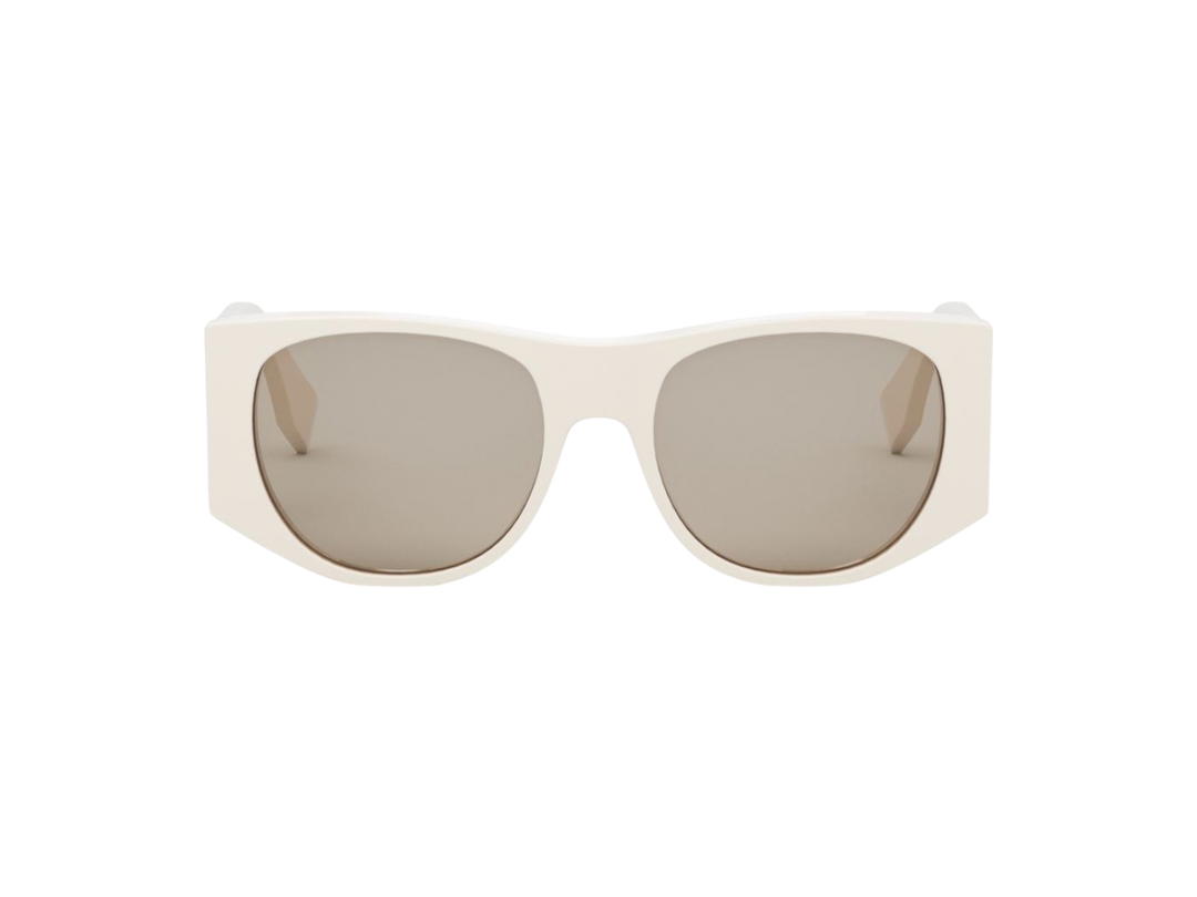 Fendi Fendi Baguette Sunglasses FE40109I-25E In Ivory Acetate Frame-Baguette Logo Silver Trim With Grey Gradient Lenses