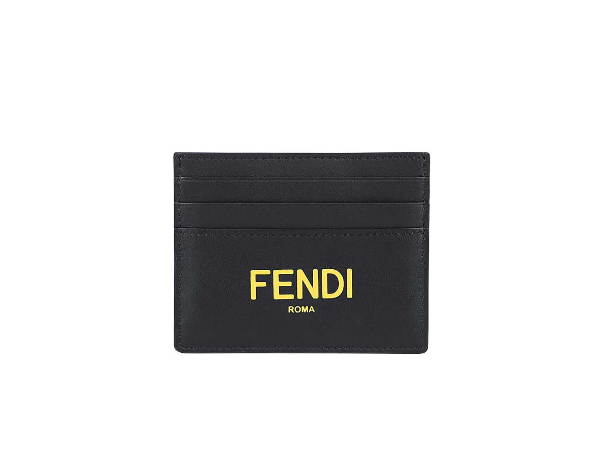 Fendi Fendi Card Case Wallet In Calfskin Leather With Yellow Logo Black