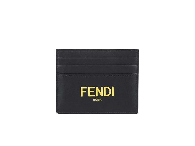 Fendi Fendi Card Case Wallet In Calfskin Leather With Yellow Logo Black - view 1