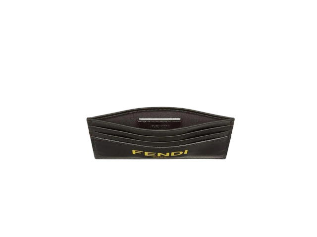Fendi Fendi Card Case Wallet In Calfskin Leather With Yellow Logo Black - view 3