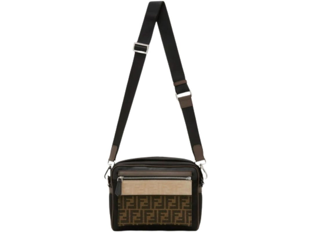 Fendi Fendi Colour-Block FF Motif Messenger Bag In Brown