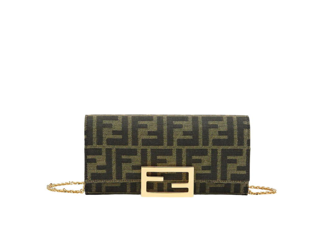 Fendi Fendi Continental With Chain In Brown Fabric Wallet With Gold-Finish Metalware