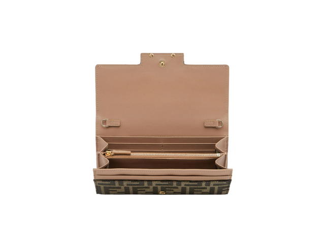 Fendi Fendi Continental With Chain In Brown Fabric Wallet With Gold-Finish Metalware - view 3