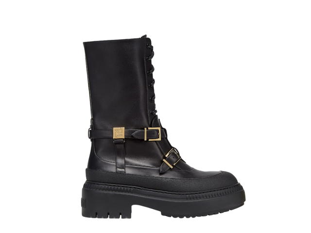 Fendi Fendi Delfina Biker Boots In Black Leather With Gold-Finish Metalware - view 1