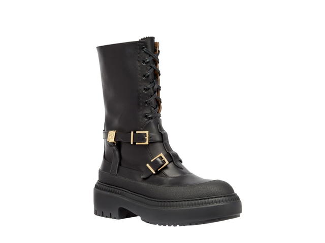 Fendi Fendi Delfina Biker Boots In Black Leather With Gold-Finish Metalware - view 2