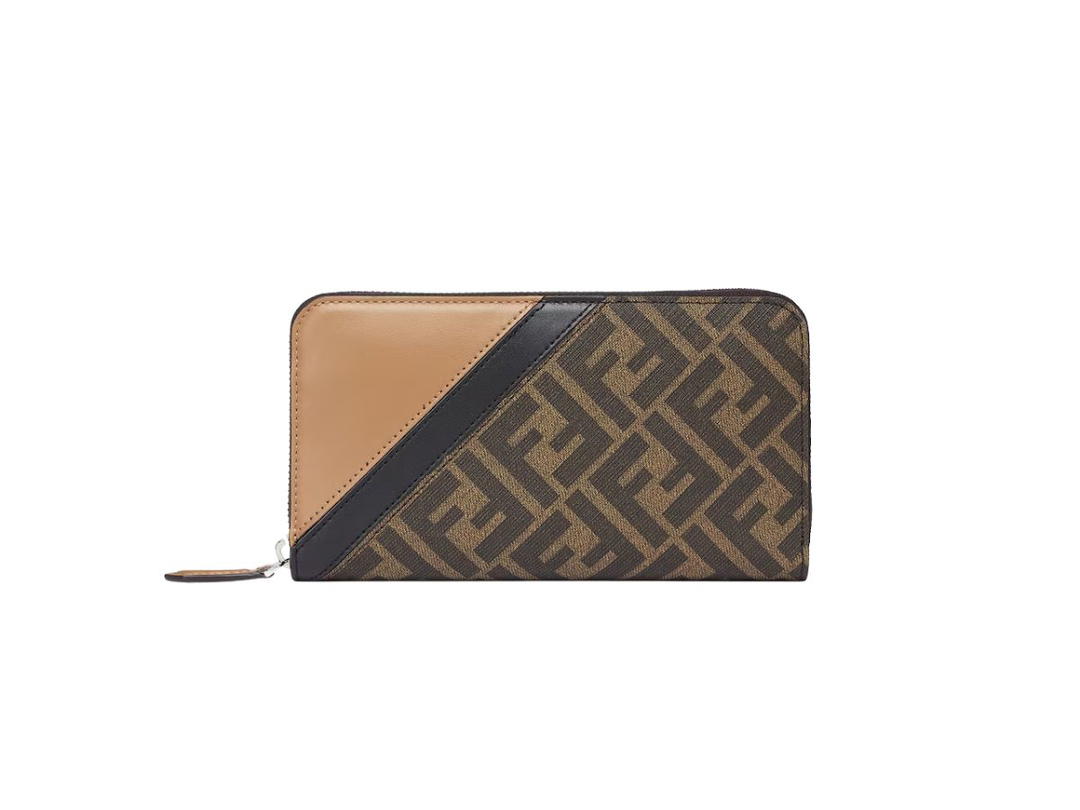 Fendi Fendi Diagonal Zip Around In Brown Fabric Wallet